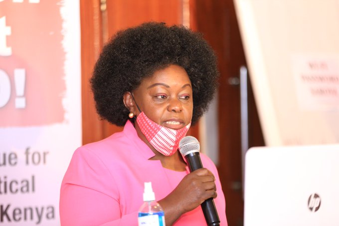 Hon Millie Odhiambo during the Women Must Lead Policy Dialogue 